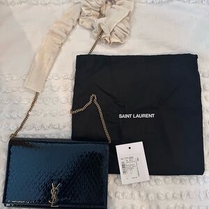 Saint Laurent Black lizard embossed Patent Leather Crossbody Bag